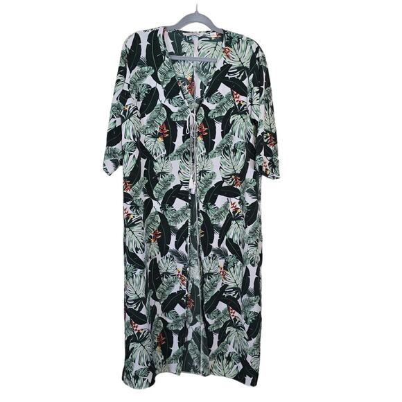 Rachel Zoe Women's Tropical Leaf Floral Print Coverup Kaftan Multicolor One Size - Picture 1 of 5
